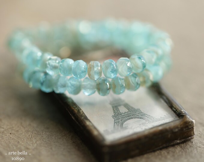 BEACHY SAND BABIES .. New 30 Premium Czech Glass Faceted Rondelle Beads 3x5mm (10890-st) .. jewelry supplies