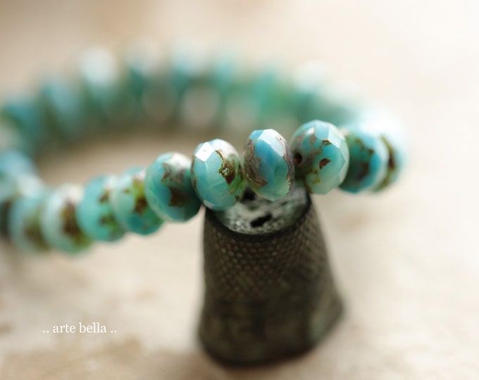 SEA BREEZE .. 25 Premium Picasso Czech Glass Faceted Rondelle Beads 6x9mm (9899-st) .. jewelry supplies