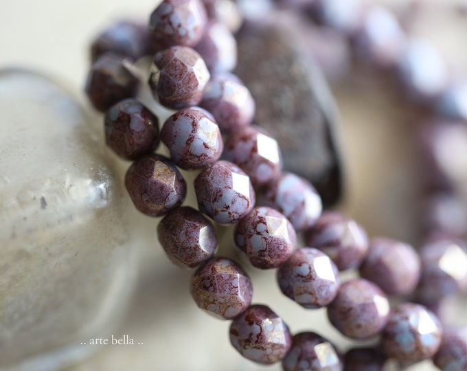 last ones .. HYACINTH TOTS .. 25 Premium Picasso Czech Glass Faceted Round Beads 6mm (9349-st)
