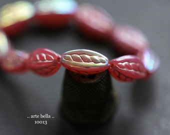 MYSTIC ROSE TWIST .. 10 tjeckiska glasvridna ovala pärlor 15 x 9 mm (10013-st) .. smyckestillbehör