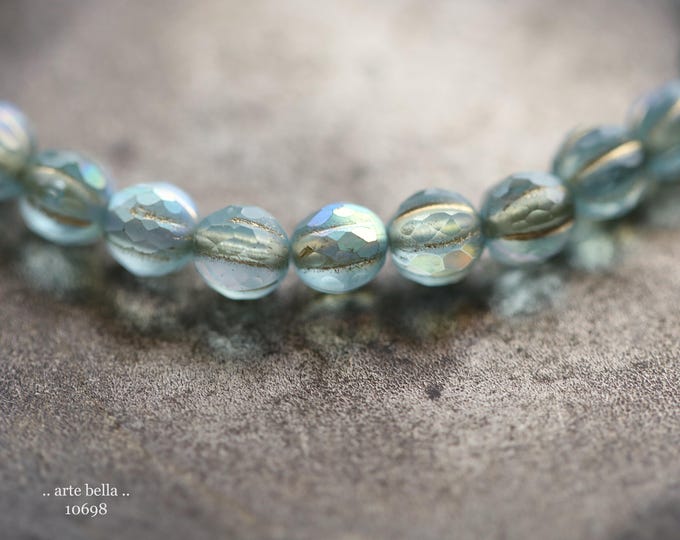 Matte MYSTIC SKY GLITZ 6mm .. 25 Premium Czech Glass Faceted Melon Beads (10698-st) .. jewelry supplies
