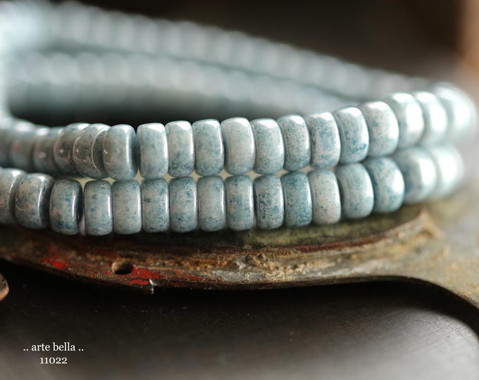 SLATE BLUE WHEELS .. New 50 Premium Picasso Czech Glass Heishi Rondelle Beads 3x6mm (11022-st) .. jewelry supplies