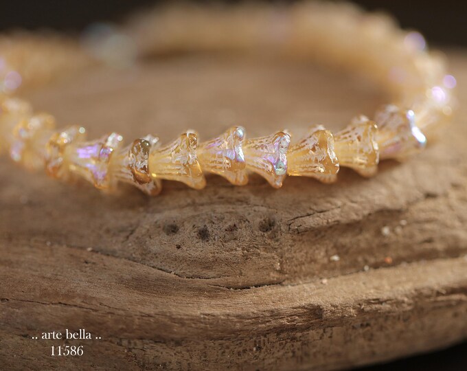 New .. MYSTIC APRICOT BABY Bells .. 30 Premium Czech Glass Bell Flower Bead 5x6mm (11586-st) .. jewelry making supplies