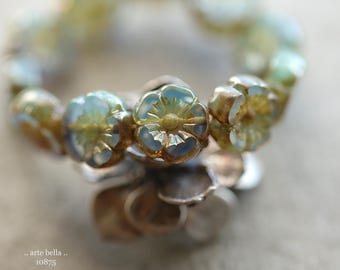 GILDED LILAC PANSY .. 12 Premium Luster Picasso Czech Glass Hibiscus Flower Beads 10mm (10875-st) .. jewelry supplies