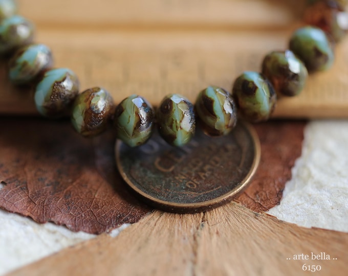 premium glass beads .. COGNAC SKY PEPPLES .. 25 Picasso Czech Glass Faceted Rondelle Beads 5x7mm (6150-st) .. jewelry supplies