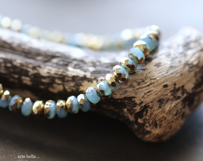 GOLDEN BLUE BITS .. 50 Premium Czech Glass Faceted Rondelle Beads 3x4mm (10611-st) .. jewelry supplies
