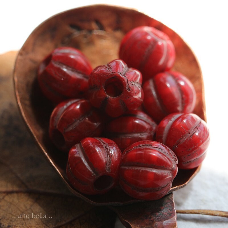CHERRY MELONS 8mm .. 10 Premium Large Hole Czech Glass Melon Beads