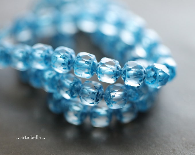 CLEARLY BLUE CATHEDRALS .. 20 Premium Czech Matte Glass Faceted Cathedral Beads 6mm (9379-st)