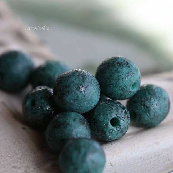 TURQUOISE INK No. 1 .. 10 Premium Stone Picasso Czech Glass Textured Beads 8mm (6160-10)