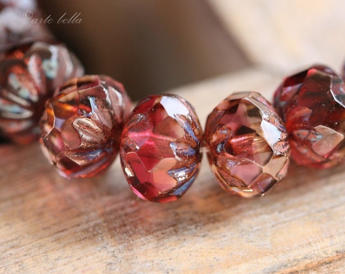 SANGRIA CRULLER .. 10 Premium Picasso Czech Glass Faceted Cruller Beads 7x10mm (3672-10)