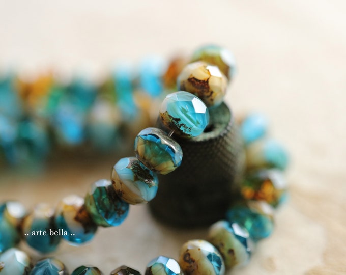 HAWAIIAN ISLAND .. 25 Premium Picasso Czech Glass Faceted Rondelle Beads 6x8mm (9779-st) .. jewelry supplies