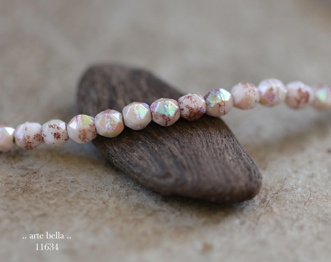 New .. MYSTIC WHITE BEBE Nuggets .. 50 Czech Glass Faceted English Cut Beads 4mm (11634-st) .. jewelry supplies