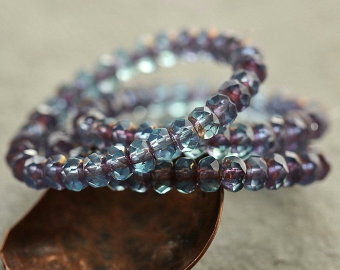 premium glass beads .. BRONZED LILAC BLUES .. 30 Czech Glass Faceted Rondelle Beads 5x3mm (8933-st) .. jewelry supplies
