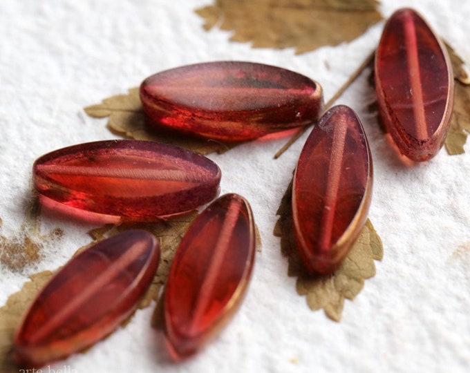 GILDED SHIRLEY PETALS .. 10 Premium Picasso Czech Glass Spindle Beads 7x18mm (5918-st) .. jewelry supplies