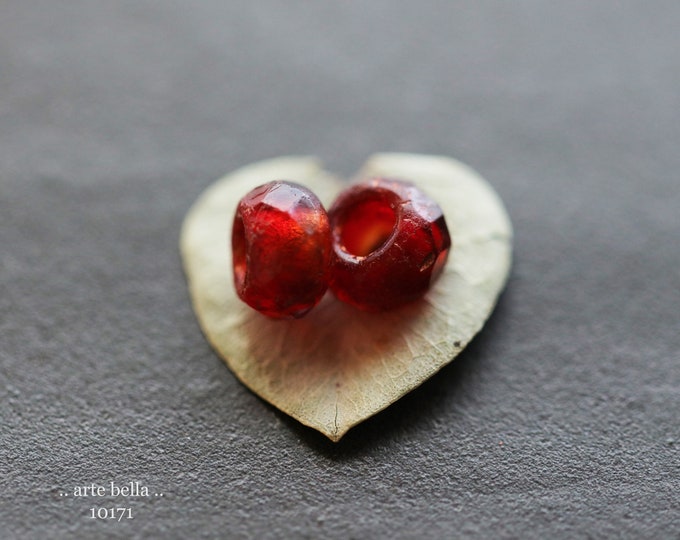 RUSTIC RED ROLLERS .. 10 Premium Etched Czech Glass Large Hole Roller Beads 6x9mm (10171-10) .. jewelry supplies