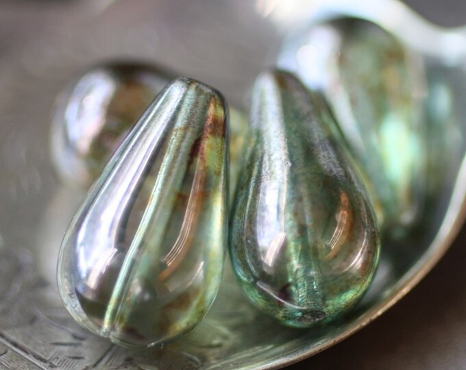 PINE CHUBETTES .. NEW 6 Premium Picasso Czech Glass Teardrop Beads 18x11mm (2130-6)