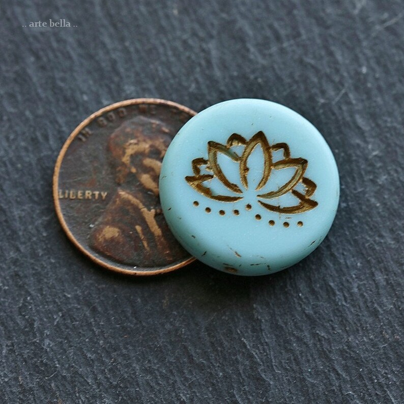 New 2 Premium Czech Matte Glass Lotus Coin Beads 18mm GOLDEN SKY LOTUS . 8747-2