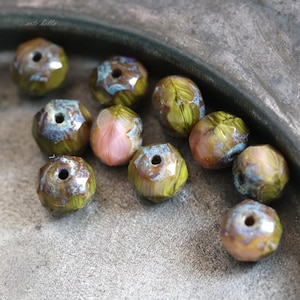 premium glass beads .. Earthy PINK LICHEN PEBBLES .. 25 Picasso Czech Glass Faceted Rondelle Beads 5x7mm (5191-st) .. jewelry supplies