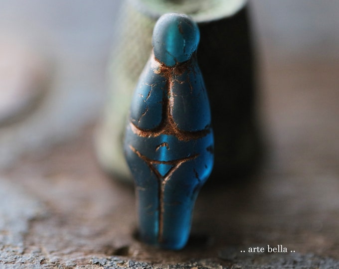 BRONZED CAPRI GODDESS .. 4 Premium Matte Czech Glass Goddess Beads 25x10mm (9575-4) .. jewelry supplies
