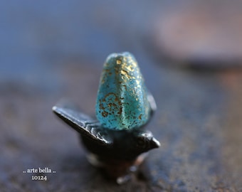 GOLDEN MYSTIC SKY Peaks.. 6 Premium Etched Czech Glass Old Style Drop Beads 13x9mm (10124-6)