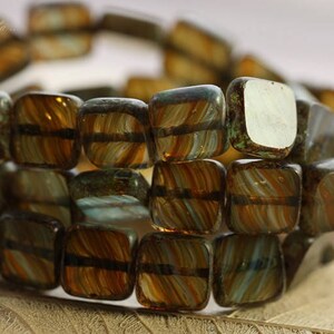 HORIZON .. 15 Premium Picasso Czech Glass Square Beads 9mm B1012-15 .. jewelry supplies image 5