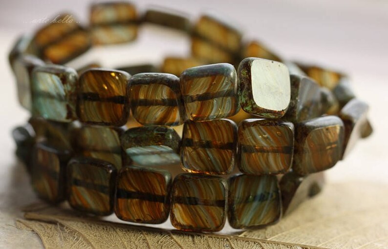 HORIZON .. 15 Premium Picasso Czech Glass Square Beads 9mm B1012-15 .. jewelry supplies image 5