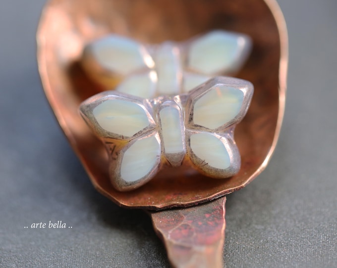 BRONZE MINK FLUTTERS .. 4 Premium Luster Picasso Czech Glass Butterfly Beads 19x11mm (8208-4) .. jewelry supplies