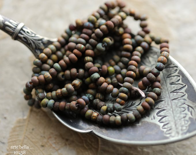 EARTHY DESERT SEEDS No. 10258 .. New 20" Premium Matte Picasso Czech Glass Aged Striped Seed Bead Mix Size 8/0 (10258-st)