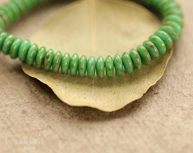 back in stock .. MOSSY TURQUOISE DISC .. 50 Premium Picasso Czech Glass Disc Beads 6mm (6908-st) .. jewelry making supplies