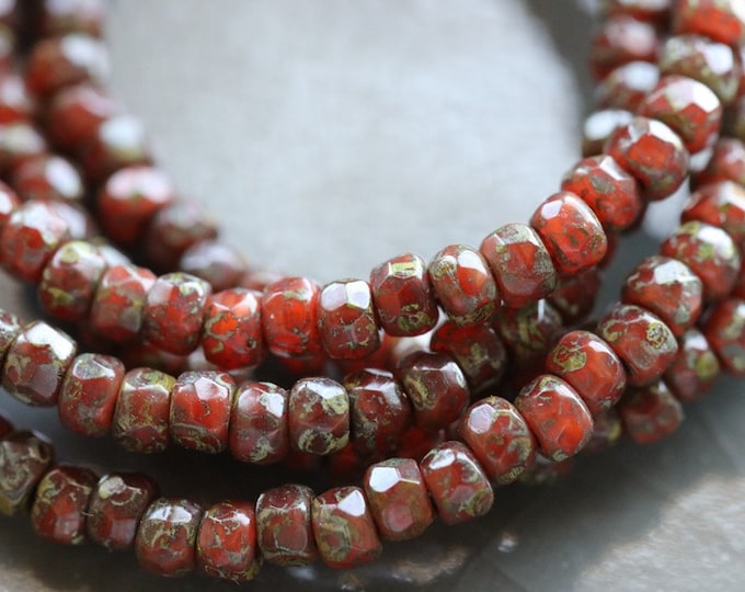 LICHEN PERSIMMON BITS .. 50 Premium Picasso Czech Glass Rondelle Beads 3x2mm (5224-st) .. jewelry supplies