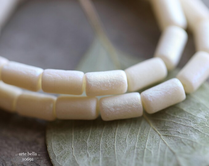 back in stock .. MYSTIC IVORY Bebe Tubes .. 16 Premium Czech Etched Glass Tube Beads 9x5mm (10691-st) .. jewelry supplies