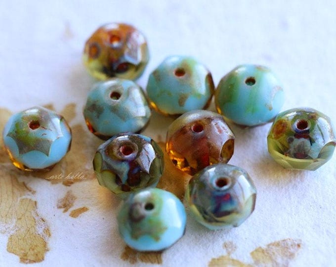 back in stock .. AMBER SKIES .. 25 Premium Picasso Czech Glass Faceted Rondelle Beads 6x8mm (4904-st) .. jewelry supplies