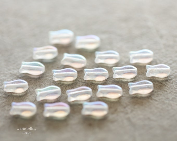 MYSTIC SWIMMERS .. New 25 Premium Czech AB Glass Petite Fish Bead 10x6mm (10493-25) .. jewelry supplies