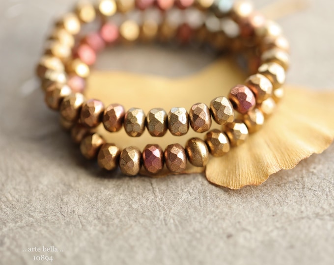 GOLDEN MAJESTIC BABIES .. 30 Premium Czech Satin Glass Faceted Rondelle Bead Mix 3x5mm (10894-st) .. jewelry supplies
