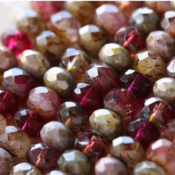 ROSE WATER .. 25 Premium Picasso Czech Glass Faceted Rondelle Bead Mix 6x8-9mm (4406-25)