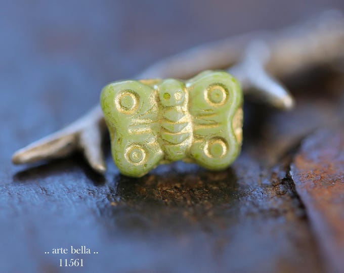New .. GOLDEN LIME BEBE Flutters .. 12 Premium Czech Glass Butterfly Beads 8x11mm (11561-st) .. jewelry supplies