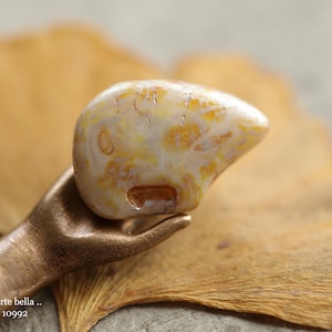 premium glass beads .. SILVERED CARAMEL BEARS .. New 6 Picasso Czech Glass Bear Totem Beads 18x12mm (10992-6) .. jewelry supplies