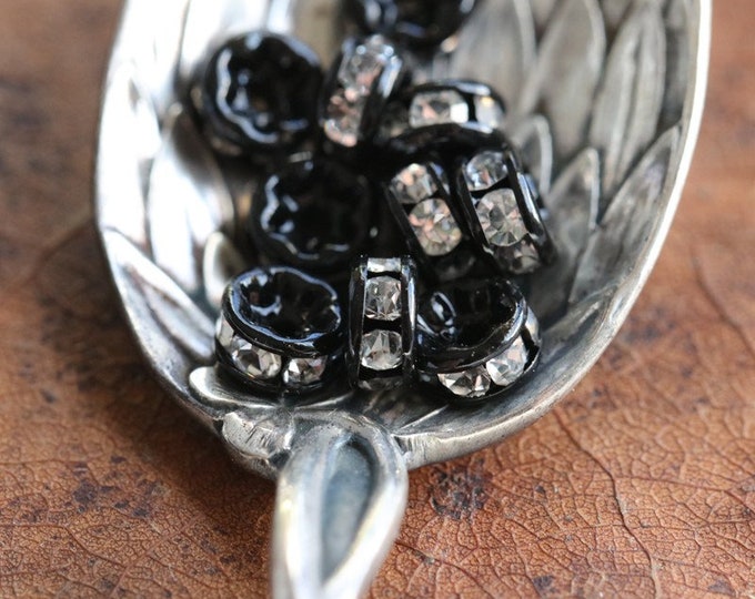 Premium Czech 5mm Black Crystal Rhinestone Rondelles x 10 (rhi-39) .. jewelry supplies