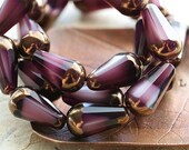 BRONZE BLACKBERRY CREAM Faceted Chubettes 8 Premium Czech Glass Faceted Drop Beads 15x8mm (8609-8)