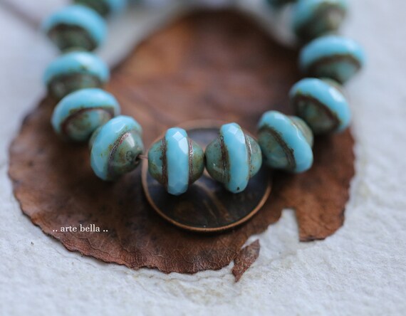 50 Perline Di Foglie Blu Miste Da 12 X 7 Mm, In Vetro Ceco Pressato Con Parte Superiore Forata - Foto 8