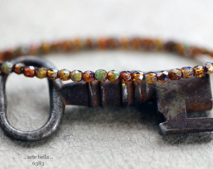 New .. TORTOISE PICASSO BITS .. 50 Premium Picasso Czech Glass Faceted Round Beads 3mm (6383-st) .. jewelry making supplies