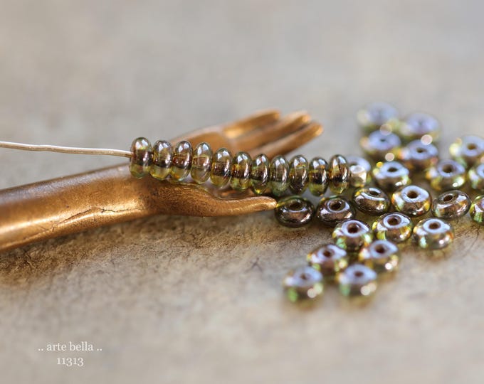 New .. PINE FOREST DOTS .. 100 Premium Luster Picasso Czech Glass Rondelle Spacer Beads 4x2mm (11313-100) .. jewelry supplies