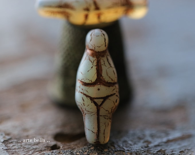 BRONZED MILK GODDESS .. 4 Premium Matte Czech Glass Goddess Beads 25x10mm (9573-4) .. jewelry supplies