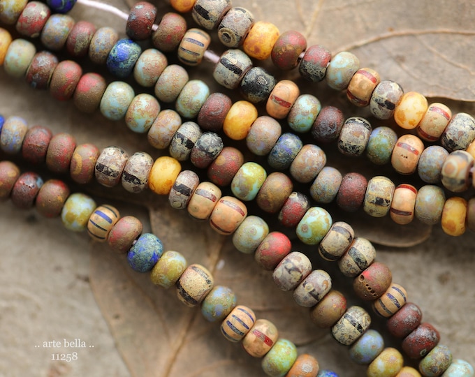 New .. MATTE AUTUMN SEEDS No. 11258 .. 21" Strand Premium Etched Picasso Aged Striped Czech Glass Seed Bead Mix Size 6/0 4x3mm (11258-st)