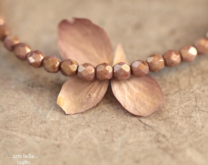 New .. GOLDEN ROSE TOTS .. 50 Luster Picasso Czech Glass Faceted Round Beads 4mm (11480-st) .. jewelry supplies