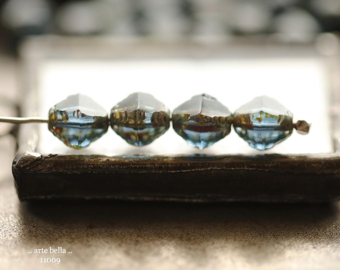 SAPPHIRE TINK BEBE'S .. New 20 Premium Picasso Czech Glass Faceted Bicone Beads 8x6mm (11009-20) .. jewelry supplies