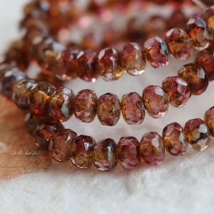 premium glass beads .. SANGRIA BABIES .. 30 Picasso Czech Glass Faceted Rondelle Beads 3x5mm (5865-st) .. jewelry supplies
