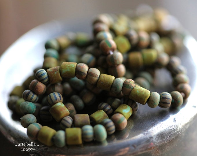 FOREST MOSS SEEDS No. 10259 .. New 20" Premium Matte Picasso Czech Glass Aged Striped Seed Bead Mix Size 6/0 (10259-st)