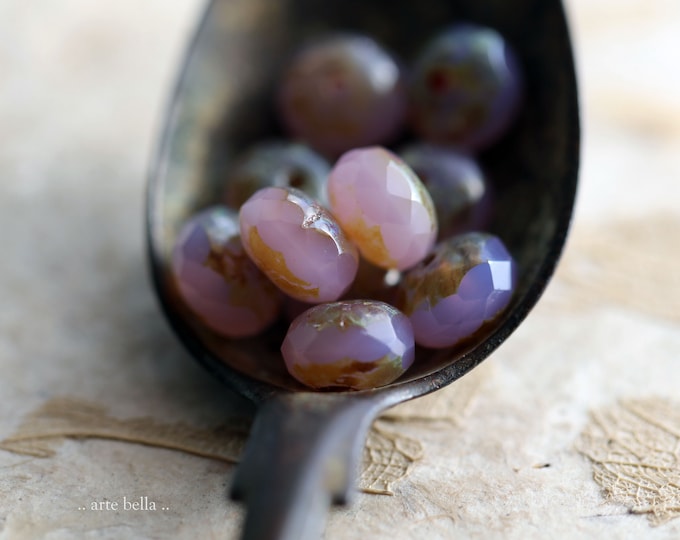 LILAC PURPLE GLOW .. 25 Premium Picasso Czech Glass Faceted Rondelle Beads 6x9mm (9226-st) .. jewelry supplies