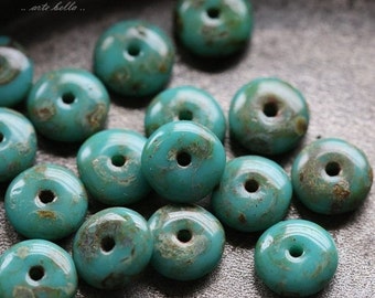 TURQUOISE DISC .. 20 Premium Picasso Czech Glass Disc Beads 6x2mm (4727-20)